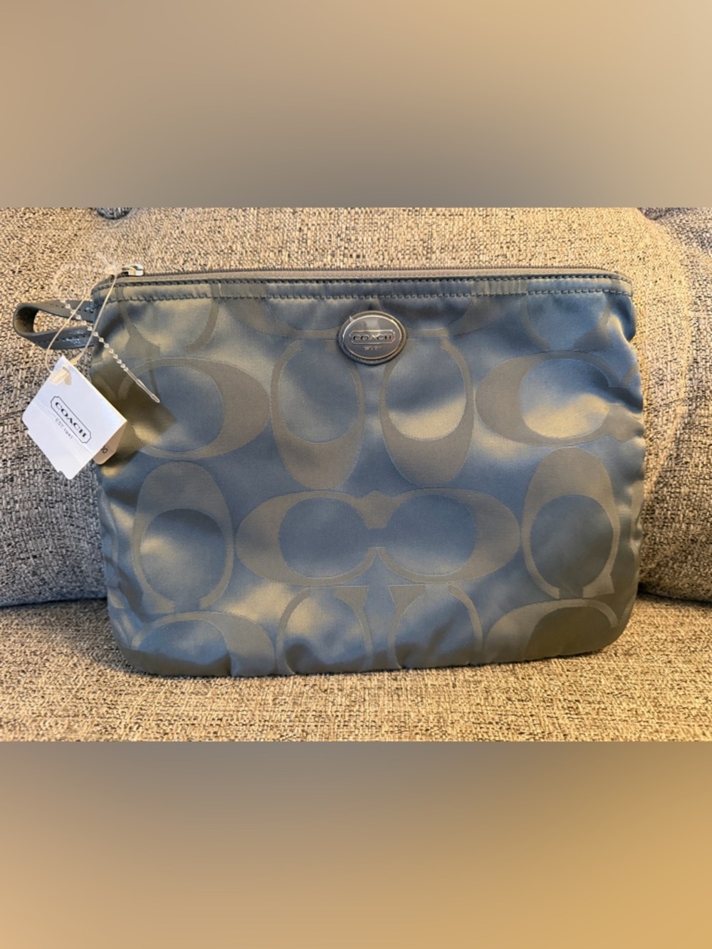 COACH Grey Jacquard Signature Cosmetic Pouch with Logo NWT